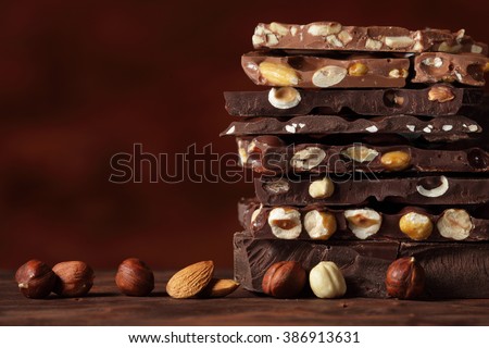 Chocolate / Chocolate bar / chocolate background/ nut chocolate / chocolate tower