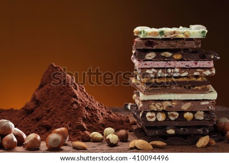 Chocolate / Chocolate bar / chocolate background/ nut chocolate / chocolate tower