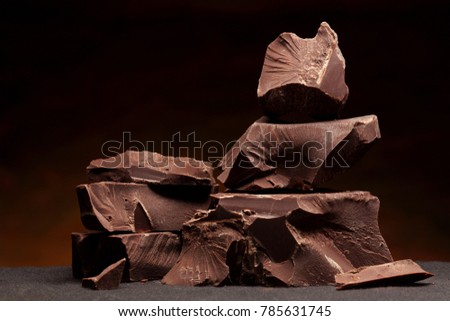 Dark chocolate / Chocolate chunks isolated / Chocolate bar pieces