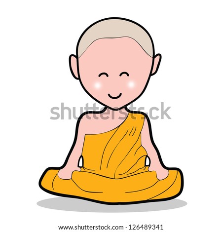 hand-drawn cartoon character happy buddhist monk for religion