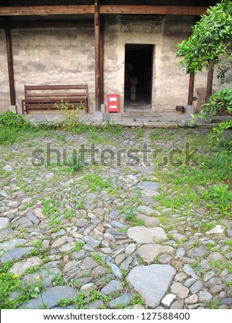courtyard at ancient traditional chinese house called anhui architectural style at world heritage site xidi, 900 years old village in Huangshan China