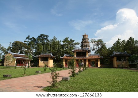 Thien Mu pagoda monastery near perfume river in Hue Vietnam
