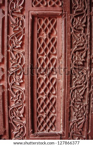Agra fort stone carving pattern detail design at Agra India