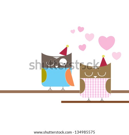 cartoon owls in love illustration for valentine