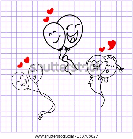 hand drawing emotion cartoon balloons love character