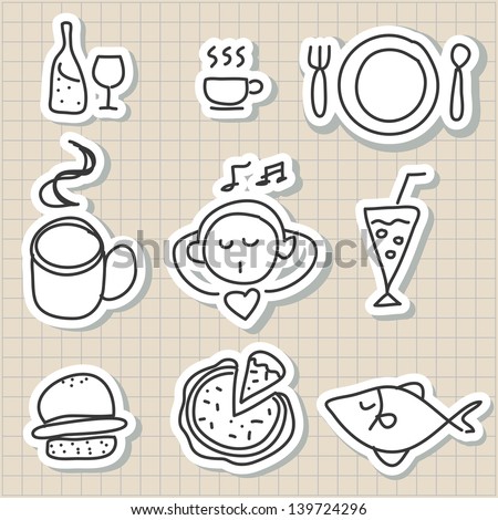 doodle hand drawing foods drink icon set
