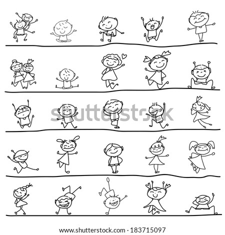 hand drawing cartoon character happy kids playing hand drawing cartoon character happy kids playing