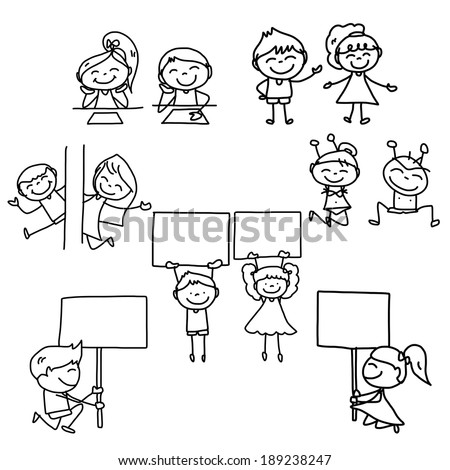 hand drawing cartoon concept happy kids playing hand drawing cartoon concept happy kids playing