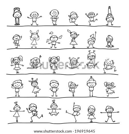 hand drawing cartoon character happy kids playing hand drawing cartoon character happy kids playing