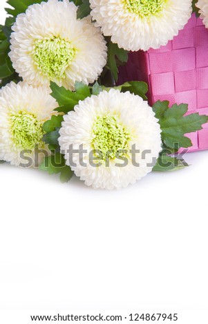 Bouquet of white Turkish carnation in a pink gift box