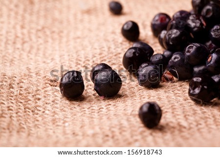 fresh fruity  blueberries on a linen background