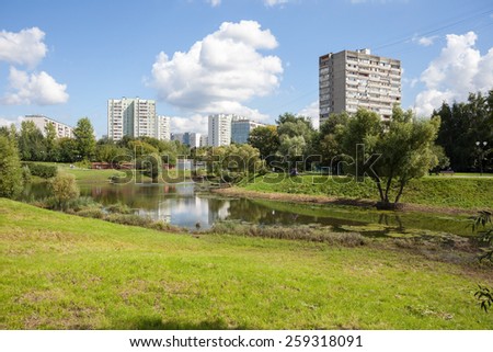MOSCOW - AUGUST 2: Chermyanka river in Heritage Village Park in Bibirevo district on August 2, 2013 in Moscow. Bibirevo is administrative district of North-Eastern part of Moscow, Russia.