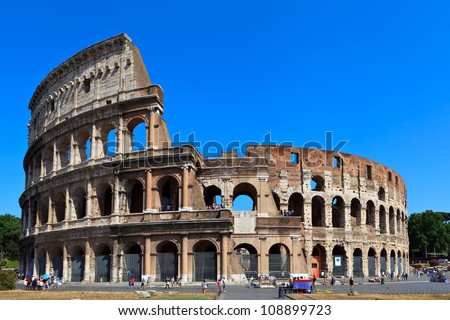 View of ancient rome coliseum ruins. Italy. Rome.
