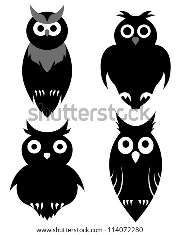 Set of halloween black owl. Vector illustration. - stock vector