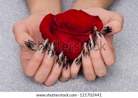 beautiful hands with fresh manicured stylish nails