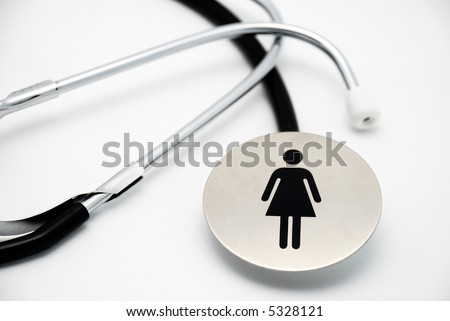 Stethoscope with universal female symbol over white background