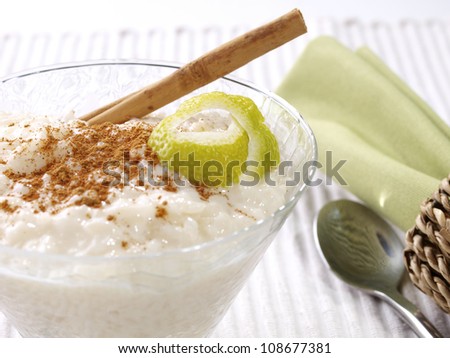 Rice Pudding Ã¢Â?Â? Arroz con leche.  Spanish version of the rice pudding. Made with milk, rice,  sugar, and cinnamon.
