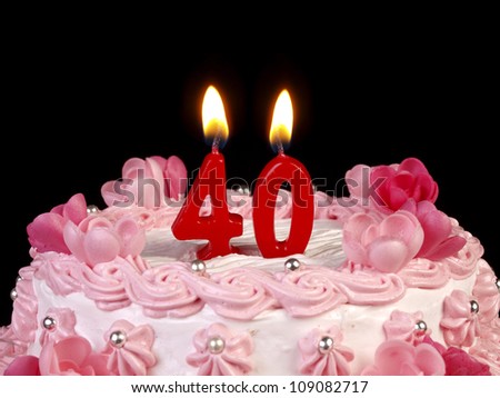 Birthday cake with red candles showing Nr. 40