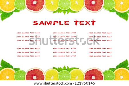 The fruit dietary menu with a place for your text