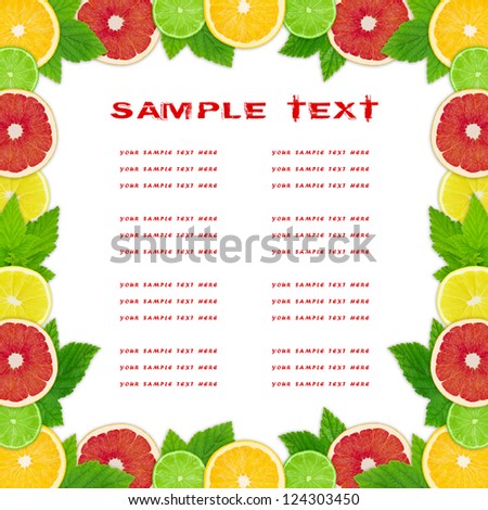 The fruit dietary menu with a place for your text