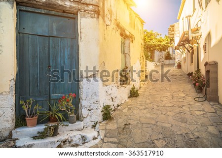 View of old town in Chania, Crete in greek in beautiful evening light at sunset with retro vintage.