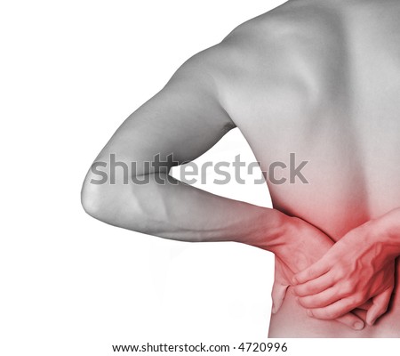 Rear view of a young male Holding his back in pain. Rear view of a young male Holding his back in pain.