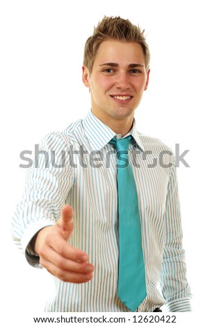 Businessman reaching out with his hand.