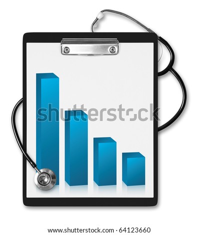 Black medical Clipboard with a blue diagram going down. Symbolizing worse health.