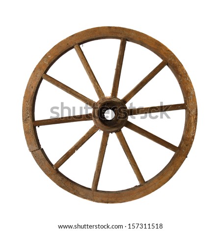 Vintage wagon wheel isolated on white background