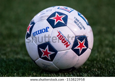 HEMPSTEAD, NY Ã¢Â?Â? SEPTEMBER 7: The official match game ball used during an NASL soccer match between the New York Cosmos and the Atlanta Silverbacks on September 7, 2013 in Hempstead, New York.