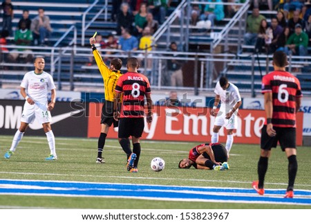 HEMPSTEAD, NY Ã¢Â?Â? SEPTEMBER 7: The New York Cosmos compete against the Atlanta Silverbacks in an NASL soccer game on September 7, 2013 at Shuart Stadium in Hempstead, New York.