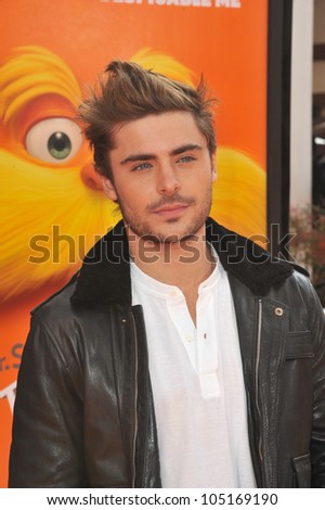 LOS ANGELES, CA - FEBRUARY 19, 2012: Zac Efron at the world premiere of his new animated movie 
