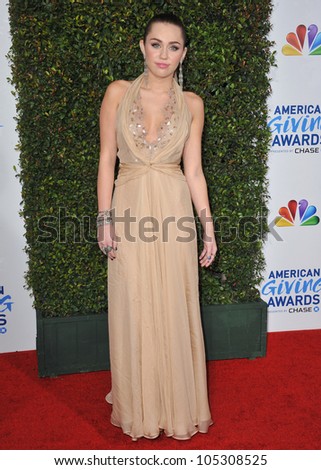 LOS ANGELES, CA - DECEMBER 9, 2011: Miley Cyrus at the American Giving Awards at the Dorothy Chandler Pavilion in Los Angeles. December 9, 2011  Los Angeles, CA