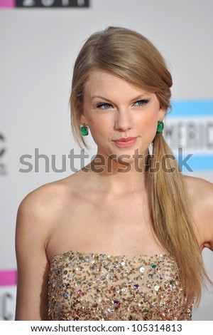 LOS ANGELES, CA - NOVEMBER 20, 2011: Taylor Swift arriving at the 2011 American Music Awards at the Nokia Theatre, L.A. Live in downtown Los Angeles. November 20, 2011  Los Angeles, CA