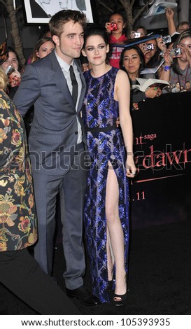 LOS ANGELES, CA - NOVEMBER 14, 2011: Robert Pattinson & Kristen Stewart at the world premiere of \