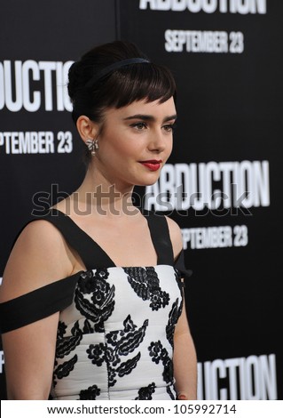 LOS ANGELES, CA - SEPTEMBER 15, 2011: Lily Collins at the world premiere of her new movie \
