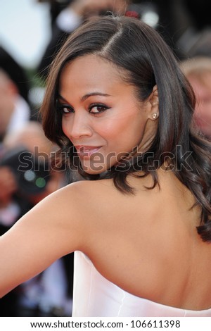 CANNES, FRANCE - MAY 16, 2011: Zoe Saldana at the gala premiere of \