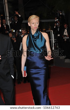 CANNES, FRANCE - MAY 12, 2011: Tilda Swinton at the premiere of her new movie \