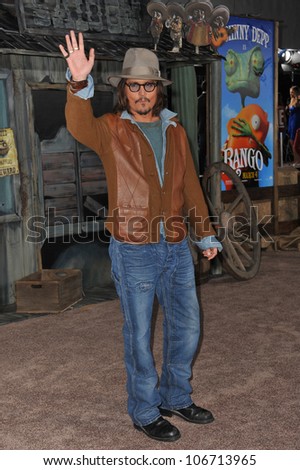LOS ANGELES, CA - FEBRUARY 14, 2011: Johnny Depp at the Los Angeles premiere of his new animated movie 