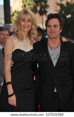 LOS ANGELES, CA - NOVEMBER 1, 2010: Laura Dern & Mark Ruffalo on Hollywood Boulevard where, with her parents Bruce Dern & Diane Ladd, she was honored with a star on the Hollywood Walk of Fame.