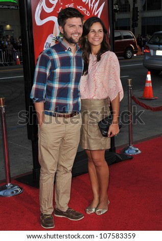 LOS ANGELES, CA - JULY 27, 2010: Adam Scott & wife at the world premiere of \