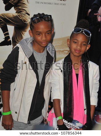LOS ANGELES, CA - APRIL 5, 2010: Jaden Smith & Willow Smith (children of Will Smith & Jada Pinkett Smith) at the premiere of \