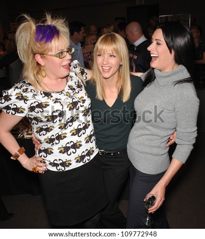 LOS ANGELES, CA - OCTOBER 19, 2009: Criminal Minds stars Kirsten Vangsness (left), A.J. Cook & Paget Brewster at party to celebrate the 100th episode of the show.