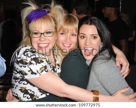LOS ANGELES, CA - OCTOBER 19, 2009: Criminal Minds stars Kirsten Vangsness (left), A.J. Cook & Paget Brewster at party to celebrate the 100th episode of the show.