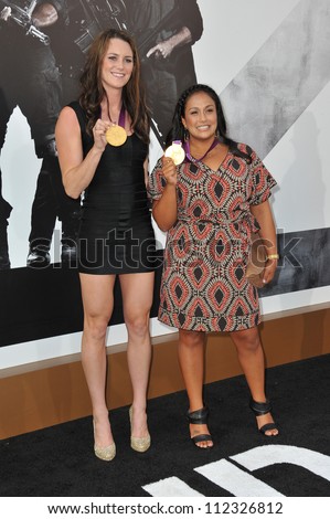 LOS ANGELES, CA - AUGUST 16, 2012: Olympic gold-medalists Jessica Steffens (left) & Brenda Villa at the Los Angeles premiere of \