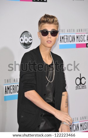 LOS ANGELES, CA - NOVEMBER 18, 2012: Justin Bieber at the 40th Anniversary American Music Awards at the Nokia Theatre LA Live.