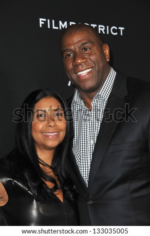 LOS ANGELES, CA - MARCH 18, 2013: Earvin Magic Johnson & wife Cookie at the Los Angeles premiere of \