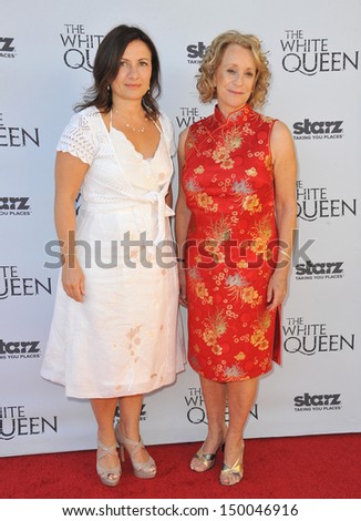 LOS ANGELES, CA - JULY 25, 2013: Lead writer & assoc. producer Emma Frost (left) & author Philippa Gregory at launch party in Los Angeles for their TV series \