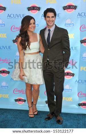 LOS ANGELES, CA - AUGUST 11, 2013: Lucy Hale & Darren Criss at the 2013 Teen Choice Awards at the Gibson Amphitheatre, Universal City, Hollywood.