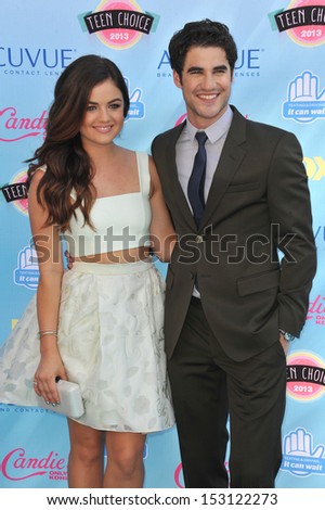 LOS ANGELES, CA - AUGUST 11, 2013: Lucy Hale & Darren Criss at the 2013 Teen Choice Awards at the Gibson Amphitheatre, Universal City, Hollywood.